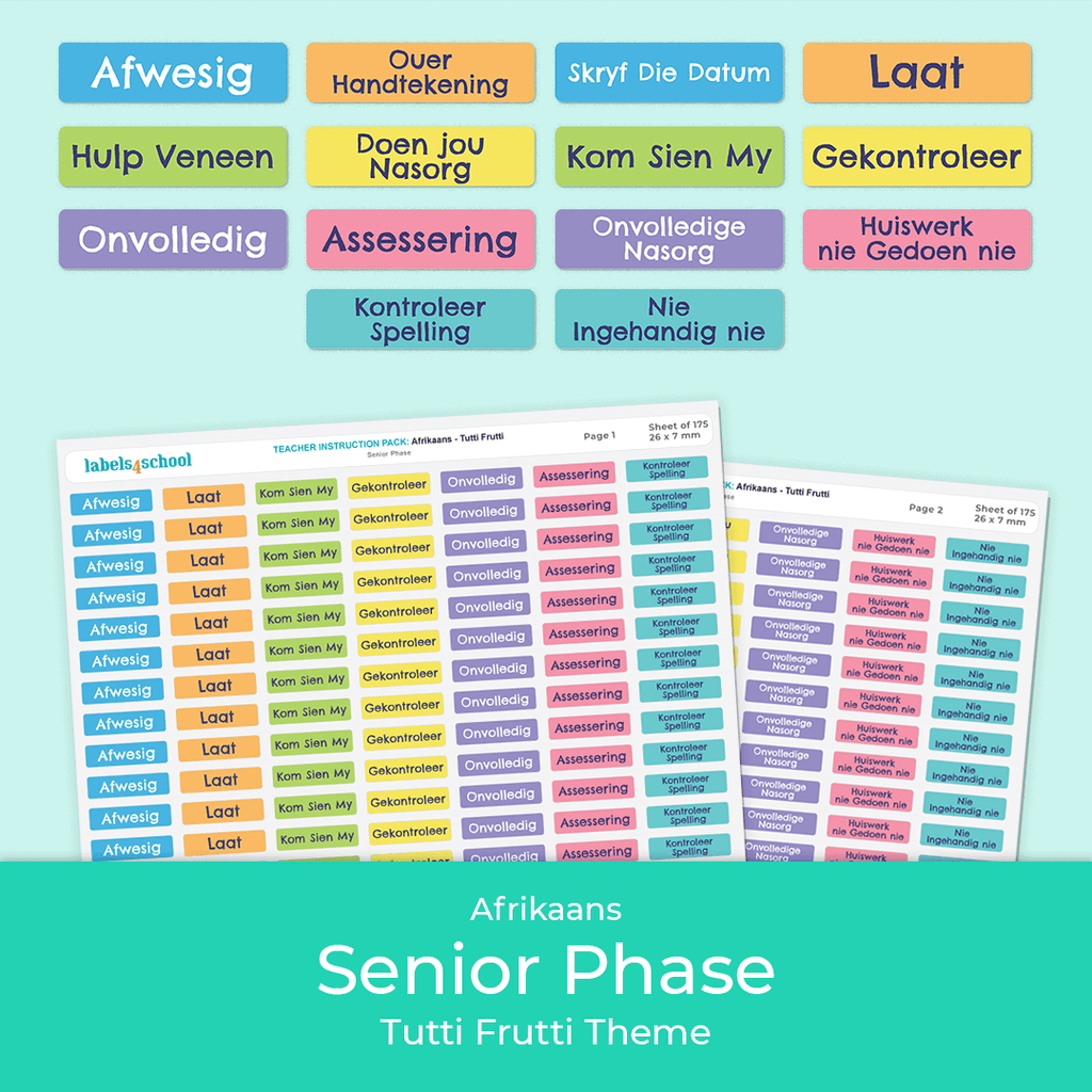 Teacher Instruction Stickers - Senior Phase