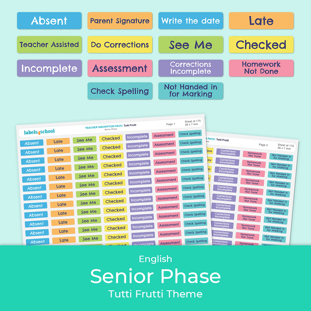 Teacher Instruction Stickers - Senior Phase