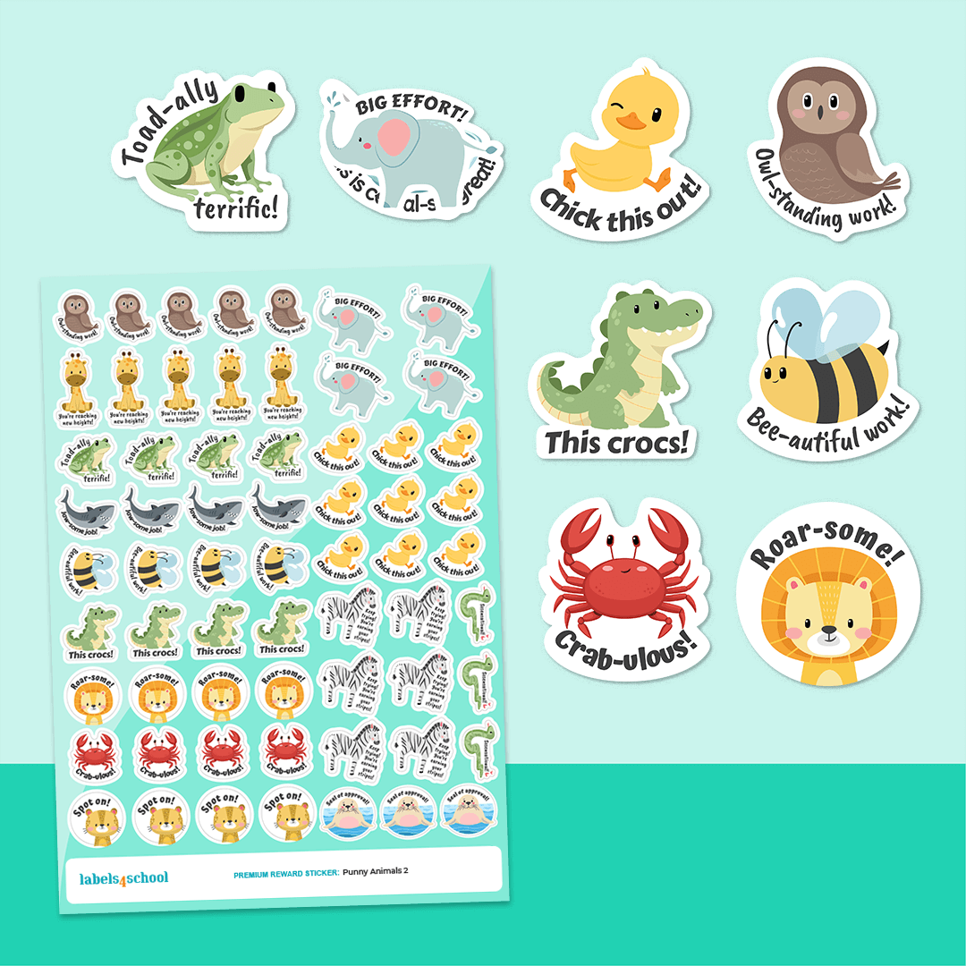 Punny Animals Merit Labels 2 | Labels4school – Labels4School