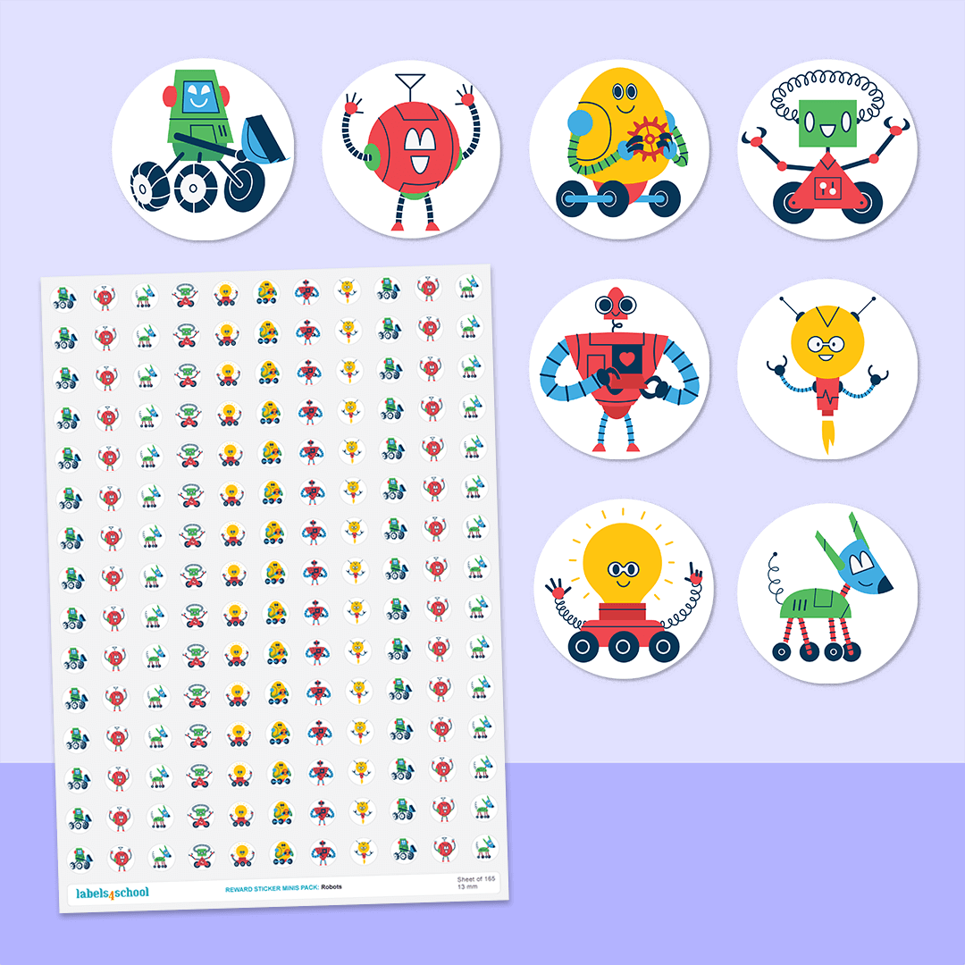 Robots Mini Dot Stickers - 165 Reward Stickers | Labels4school ...