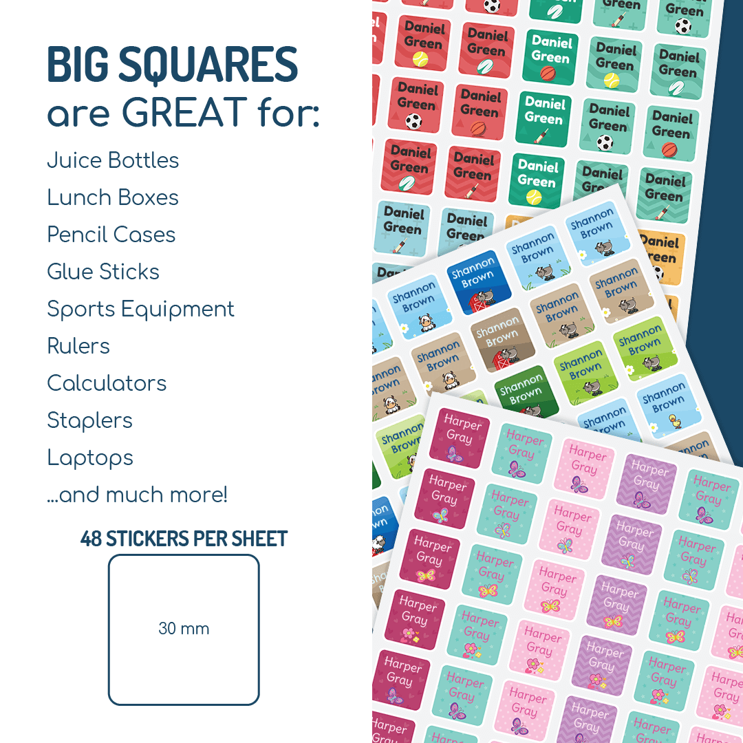 Colour Big Squares | Custom 48 Personalised Labels – Labels4School