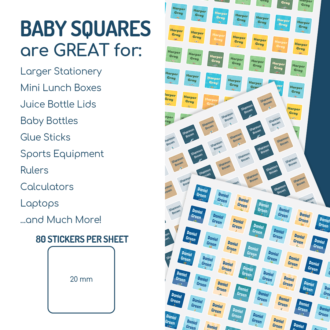 Colour Baby Squares - 80 Personalised Labels | Labels4school ...