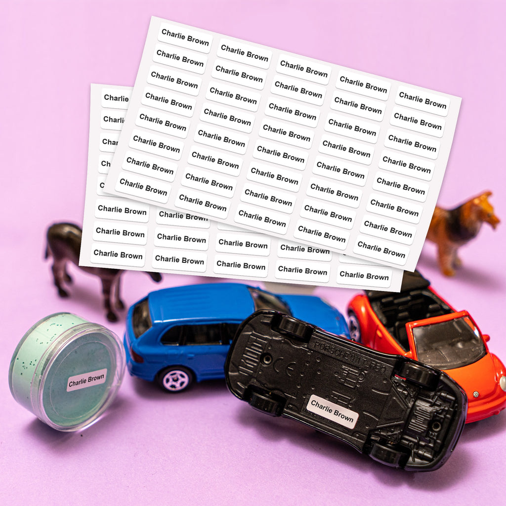 Micro labels small tiny rectangular labels shown next to toy cars