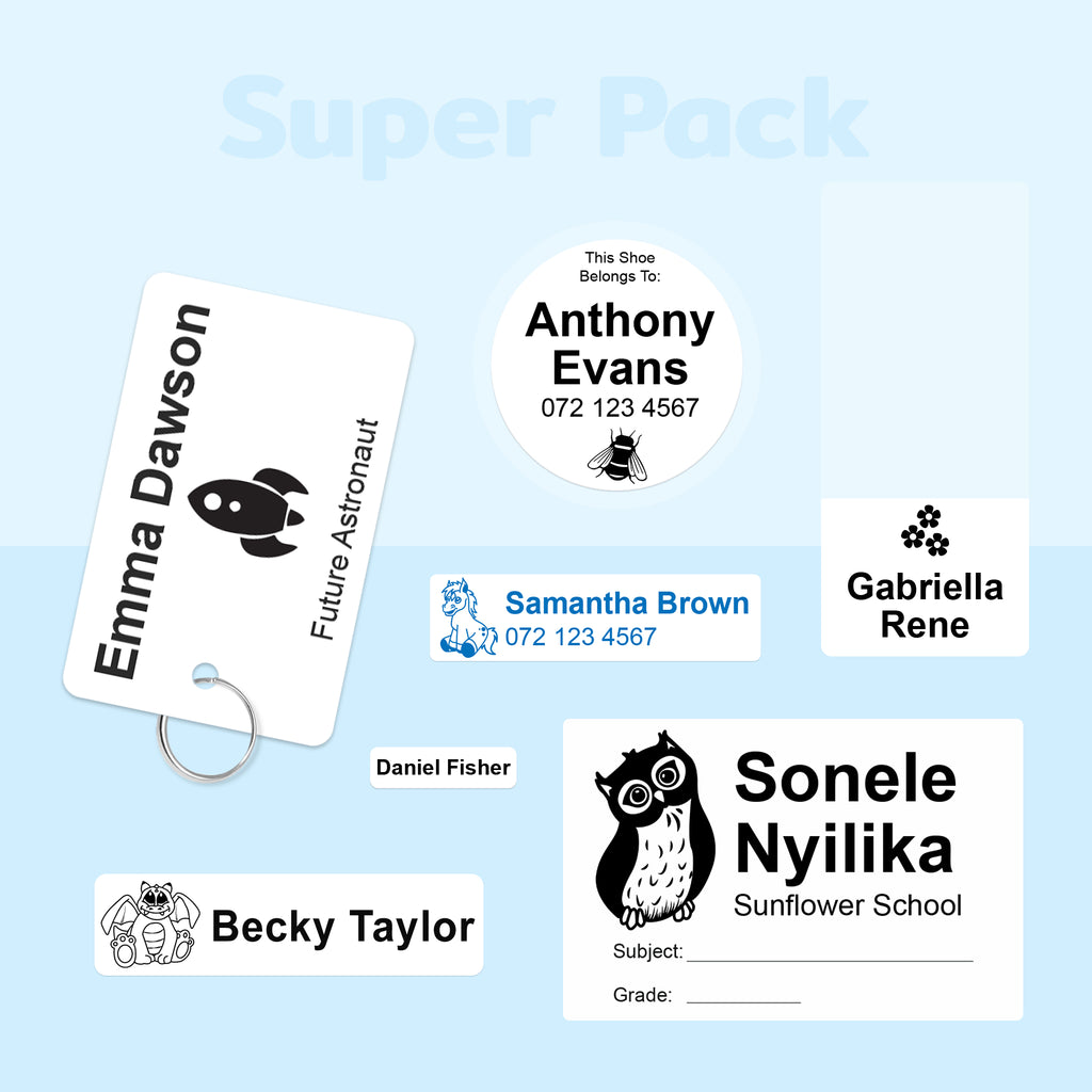 Label variety of L$S Super pack, bag tag, shoe labels,pencil label, book label, multi-purpose label, micro label, iron on label