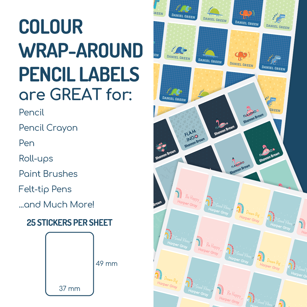 Colour Wrap-around Pencil Labels - Designer themes